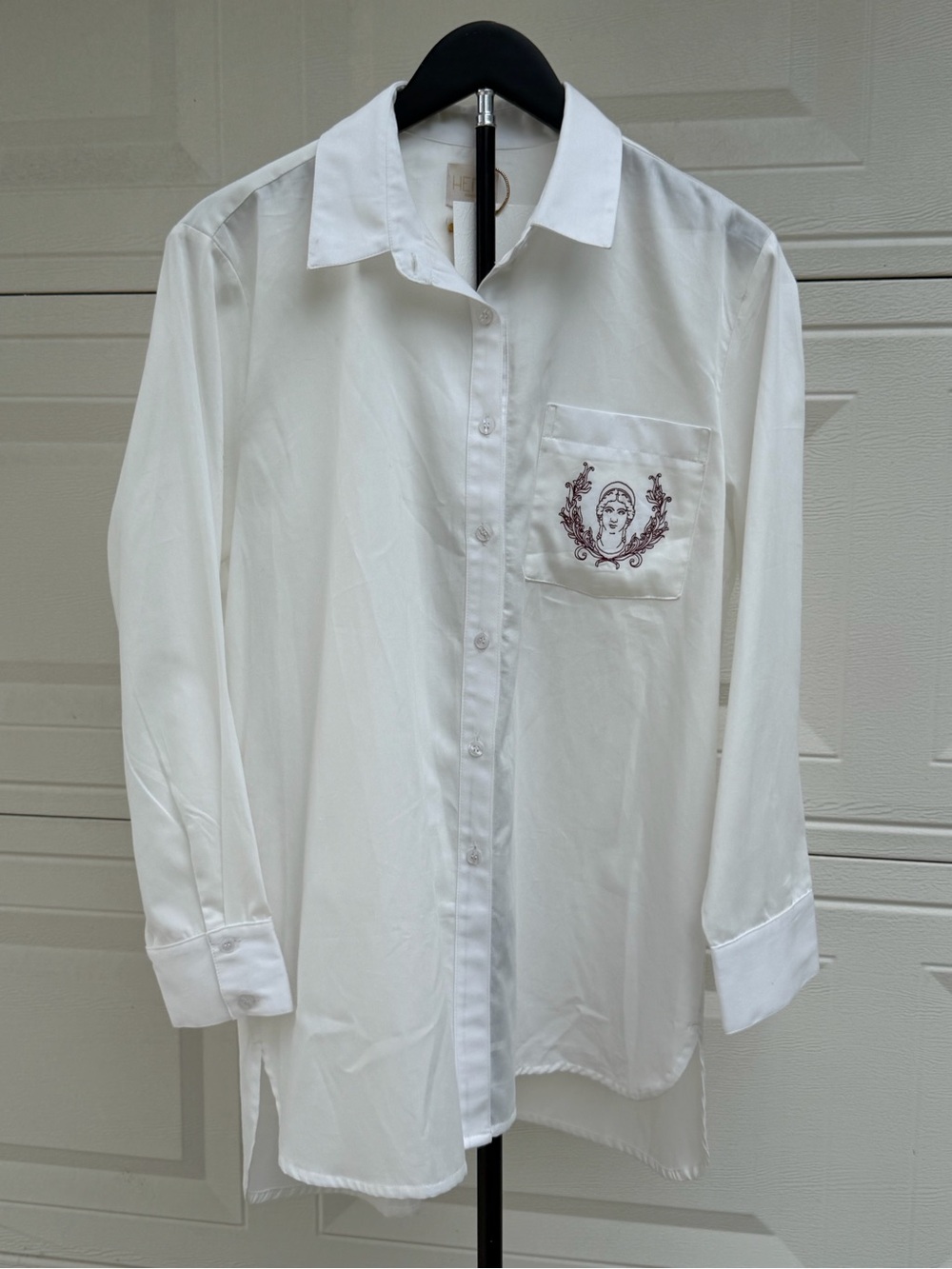 Hara White Organic Cotton Embroidered Goddess Button Down Tunic Shirt L NWT - Picture 3 of 17